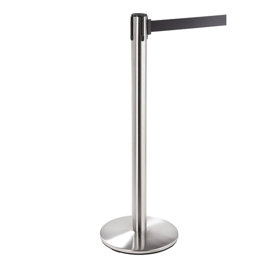 Belt barrier, stainless steel, belt extension 2300 mm, matt finish.