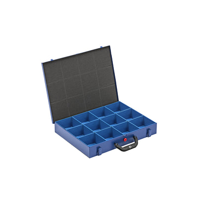 Small parts case with insert boxes, LxW 460 x 370 mm, with 12 insert boxes, height 63 mm.