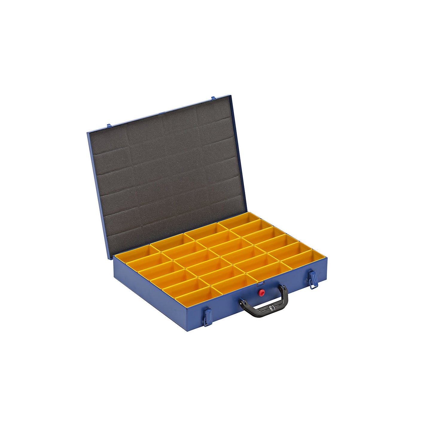 Small parts case with insert boxes, LxW 460 x 370 mm, with 24 insert boxes, height 63 mm.