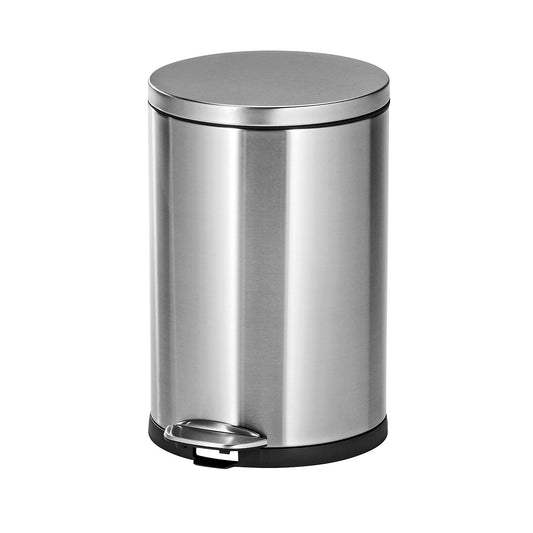 Stainless steel pedal bin, round, capacity 12 l, with pedal.