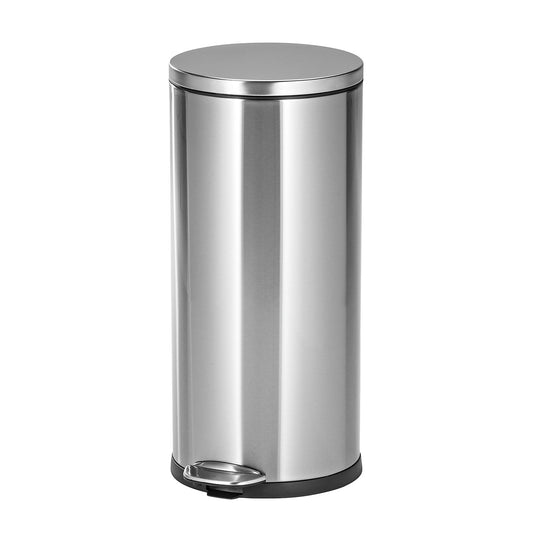 Stainless steel pedal bin, round, capacity 30 l, with pedal.