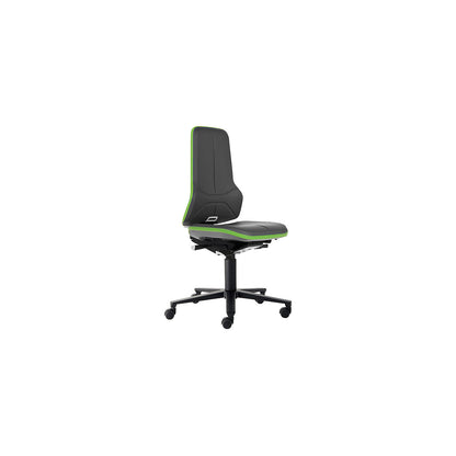 NEON industrial swivel chair, castors, permanent contact mechanism, vinyl, green bumper.