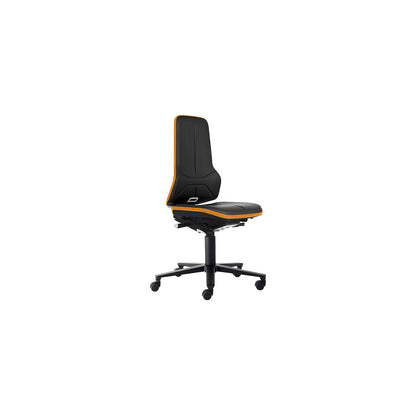 NEON ESD industrial swivel chair, castors, synchronous mechanism, vinyl, orange bumper.