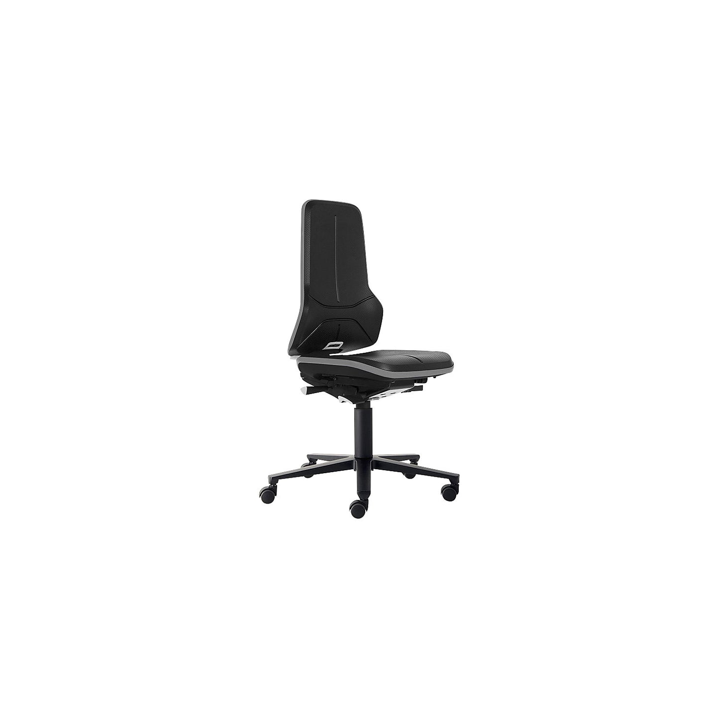NEON ESD industrial swivel chair, castors, synchronous mechanism, skintec, grey bumper.