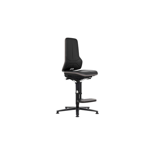 NEON ESD industrial swivel chair, floor glides, step-up, permanent contact mechanism, vinyl, grey bumper.