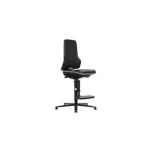 NEON ESD industrial swivel chair, floor glides, step-up, permanent contact mechanism, skintec, grey bumper.