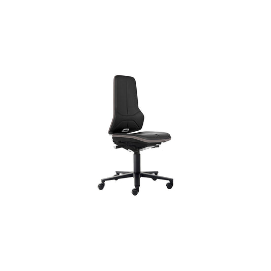 NEON ESD industrial swivel chair, castors, permanent contact mechanism, vinyl, grey bumper.