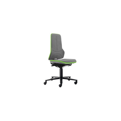 NEON industrial swivel chair, castors, permanent contact mechanism, Supertec, green bumper.