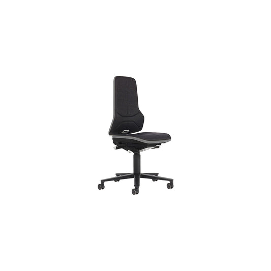 NEON ESD industrial swivel chair, castors, permanent contact mechanism, fabric, grey bumper.