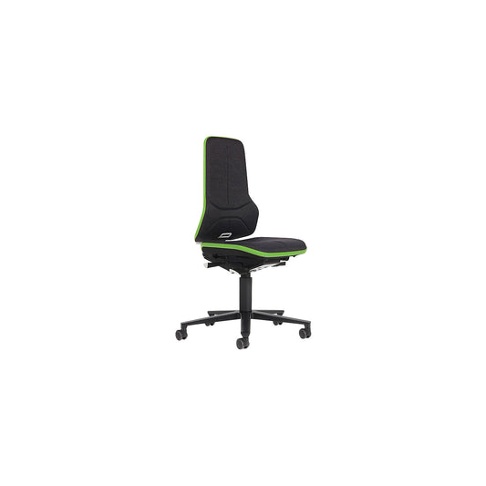 NEON ESD industrial swivel chair, castors, synchronous mechanism, fabric, green bumper.