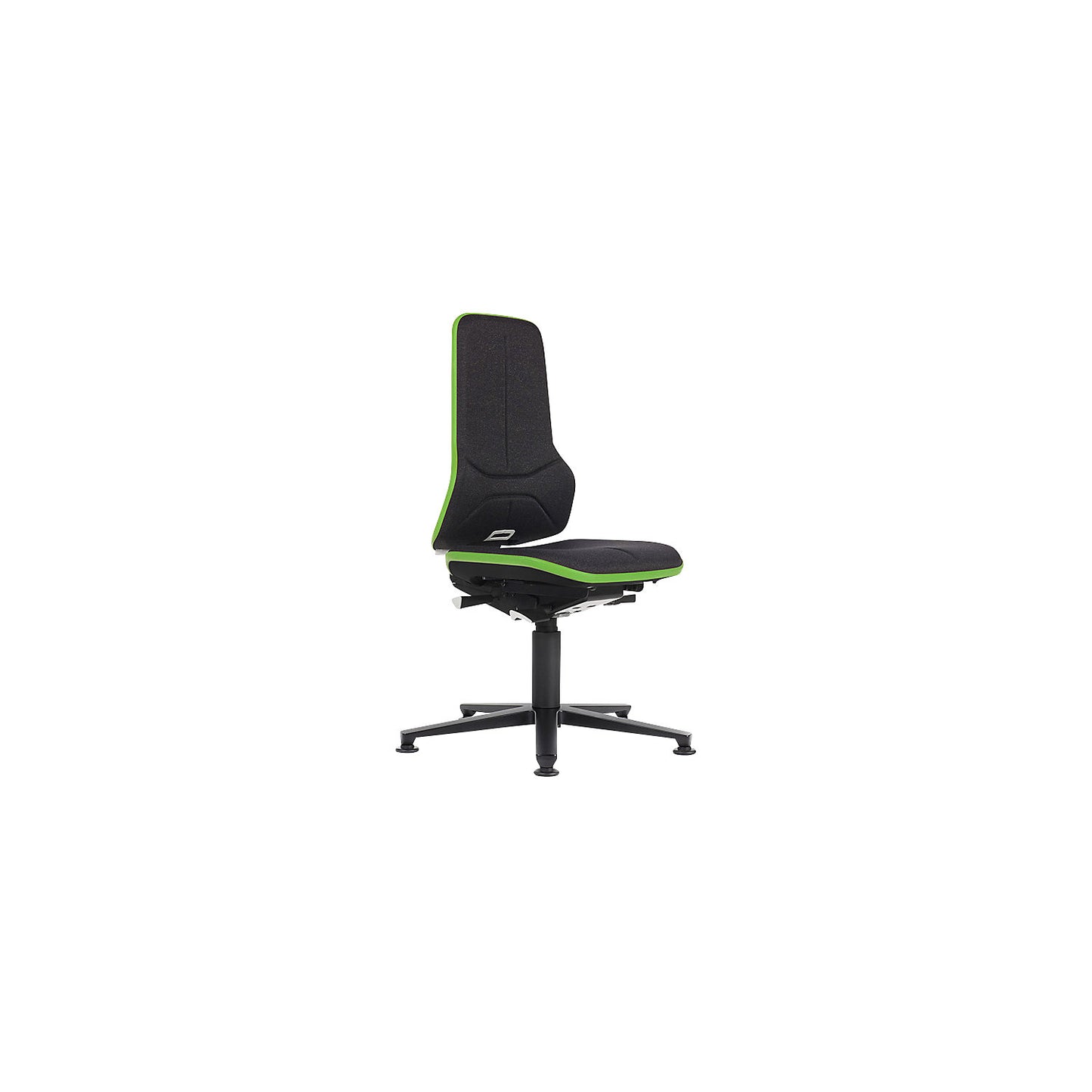 NEON ESD industrial swivel chair, floor glides, synchronous mechanism, fabric, green bumper.