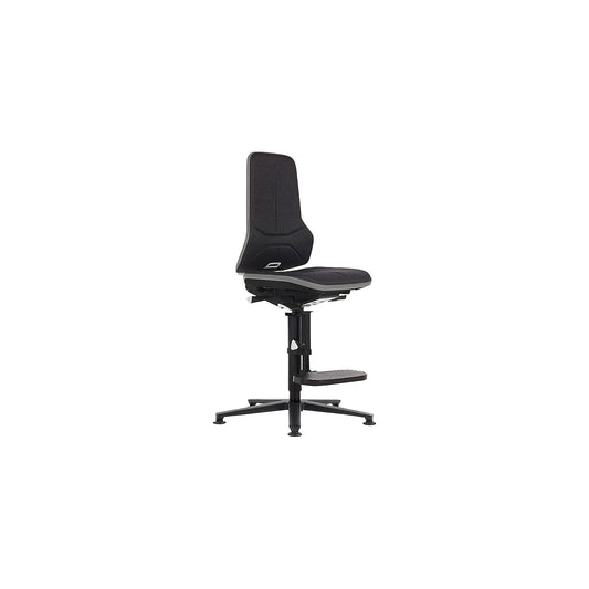 NEON ESD industrial swivel chair, floor glides, step-up, permanent contact mechanism, fabric, grey bumper.