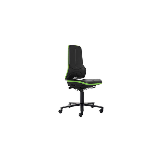 NEON ESD industrial swivel chair, castors, synchronous mechanism, skintec, green bumper.