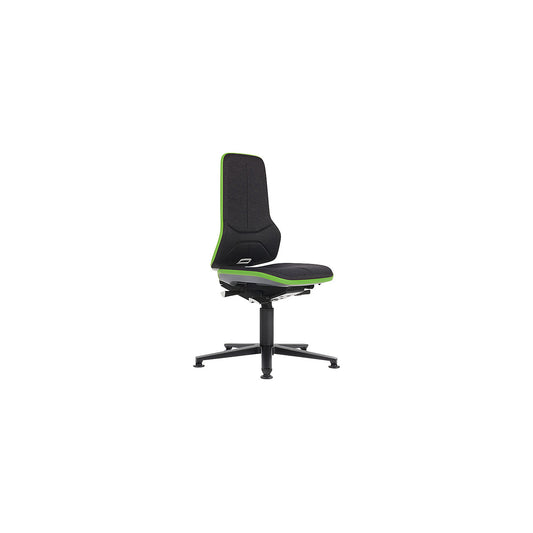 NEON ESD industrial swivel chair, floor glides, permanent contact mechanism, fabric, green bumper.