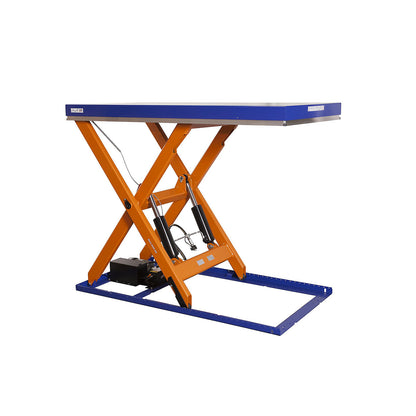 Compact lift table, max. load 2000 kg, platform LxW 2200 x 1200 mm, effective lift 1500 mm.
