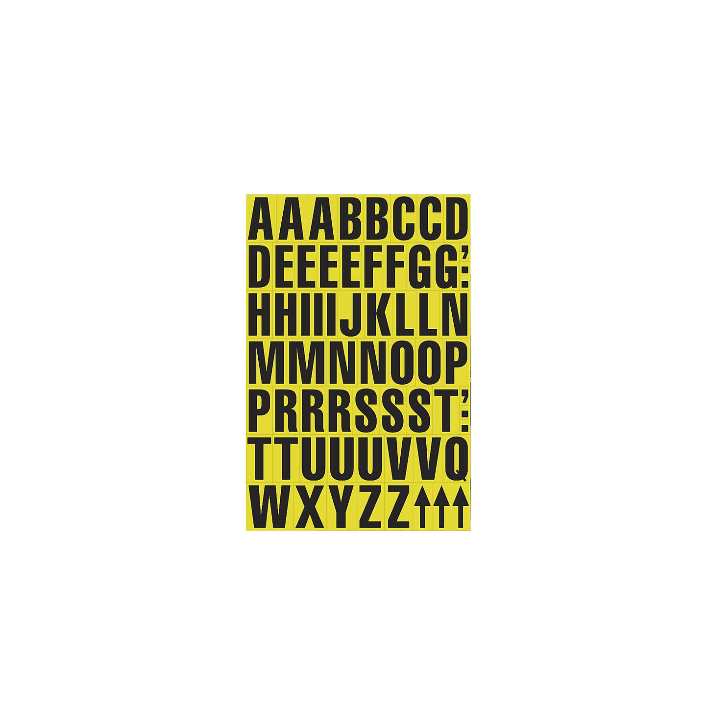 A4 sheet with characters, magnetic letters, pack of 2, yellow background.