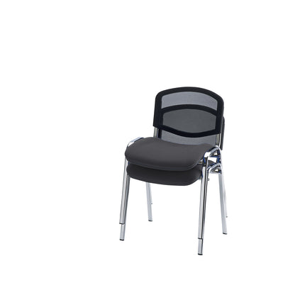 Visitors' chair, stackable, mesh back rest, chrome plated frame, charcoal upholstery, pack of 2.