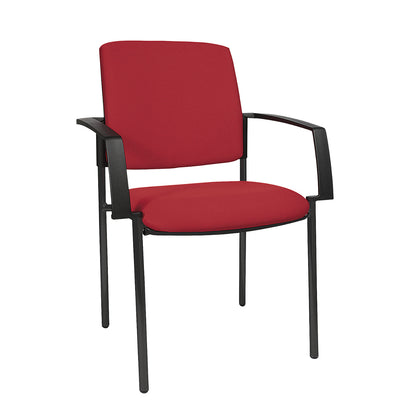 Padded stacking chair, four-legged frame, pack of 2, black frame, red upholstery.