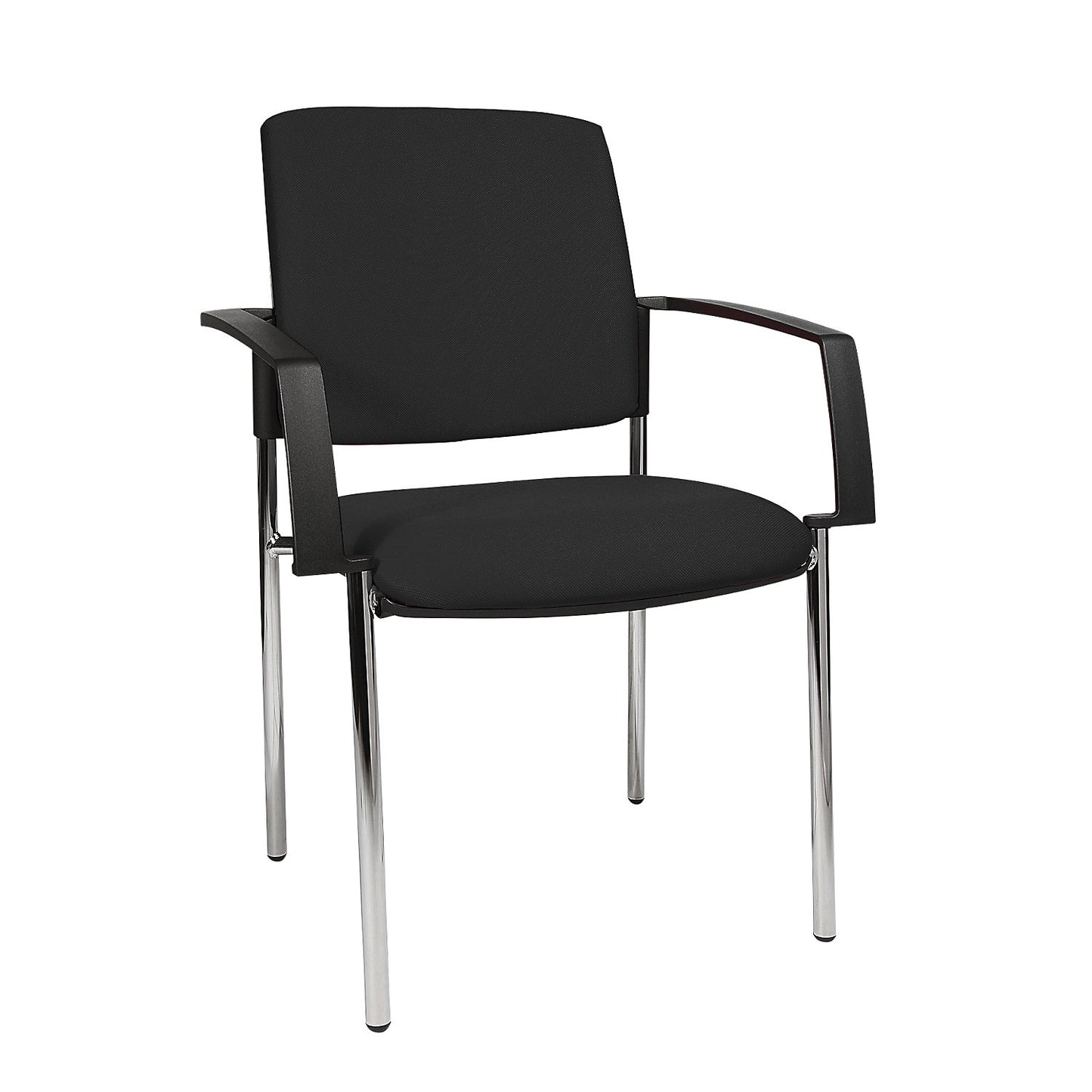 Padded stacking chair, four-legged frame, pack of 2, chrome plated frame, black upholstery.
