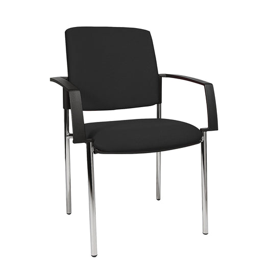 Padded stacking chair, four-legged frame, pack of 2, chrome plated frame, black upholstery.