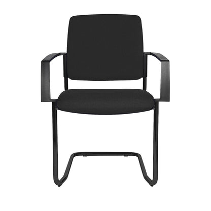 Padded stacking chair, cantilever chair, pack of 2, black frame, black upholstery.