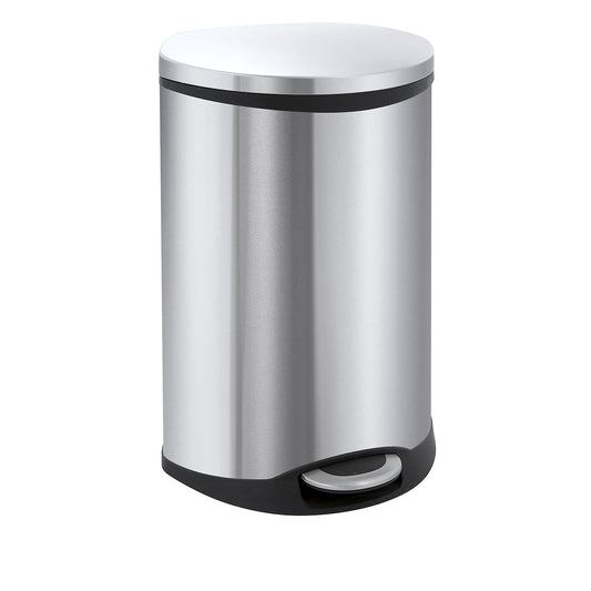 Waste collector with pedal, shell shape, capacity 18 l, HxWxD 524 x 298 x 336 mm, stainless steel body.