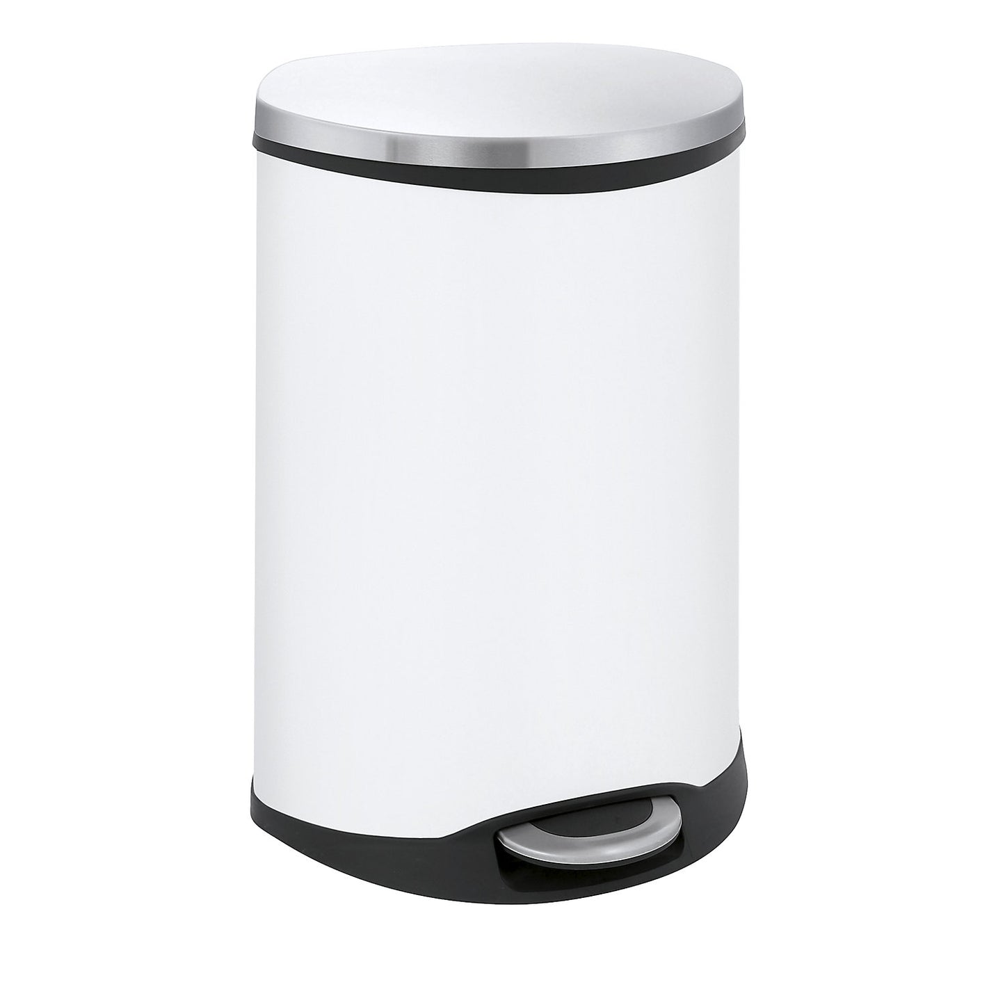 Waste collector with pedal, shell shape, capacity 50 l, HxWxD 705 x 406 x 406 mm, sheet steel body painted white.