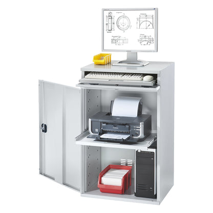 Computer workstation, sheet steel, HxW 1060 x 650 mm, without monitor housing, door colour light grey.