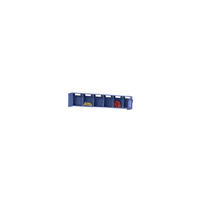 Visual storage container system, housing HxWxD 113 x 600 x 91 mm, 6 bins, blue.