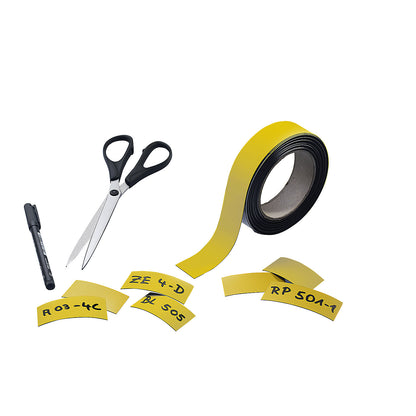 Magnetic storage labels, sold by the roll, yellow, height 25 mm, roll length 10 m.