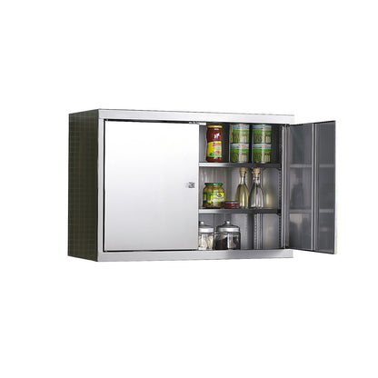 Stainless steel wall cupboard, HxWxD 600 x 900 x 320 mm, 2 shelves.
