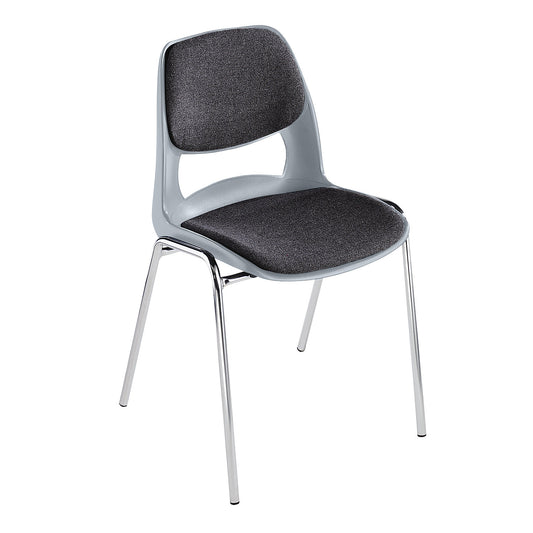 Stacking chair made of polypropylene, with grey upholstery, grey, pack of 4.