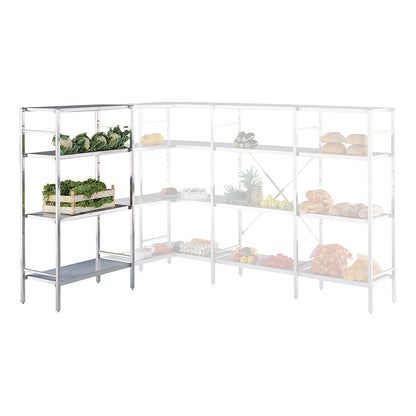 Stainless steel boltless shelf unit, 4 smooth shelves, shelf width x depth 940 x 440 mm, extension shelf unit.