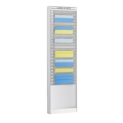 Document sorting board, 1 x 25 compartments for A4, vertical document orientation, aluminium silver.