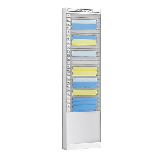 Document sorting board, 1 x 25 compartments for A4, vertical document orientation, aluminium silver.