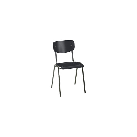 CLASSIC stacking chair, powder coated frame, pack of 4, wood in charcoal.