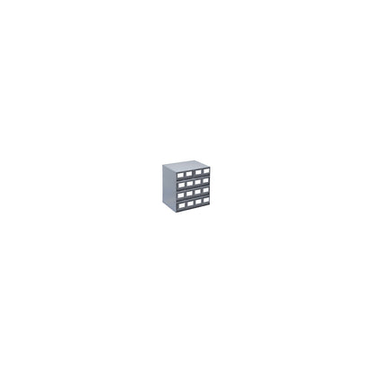 Drawer cabinet, max. housing load 75 kg, HxWxD 395 x 376 x 300 mm, 16 drawers, grey drawers.