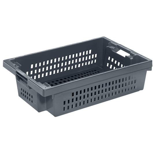 Stack/nest container made of HDPE, capacity 25 l, solid walls and base, grey.