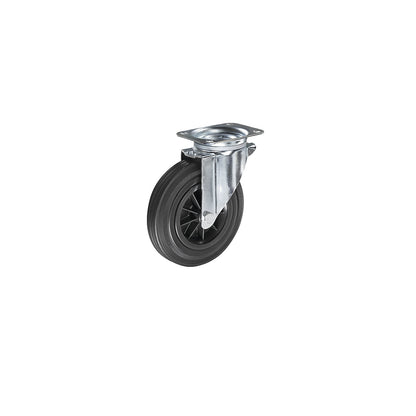 Solid rubber tyre on plastic rim, wheel Ø x width 80 x 25 mm, swivel castor.