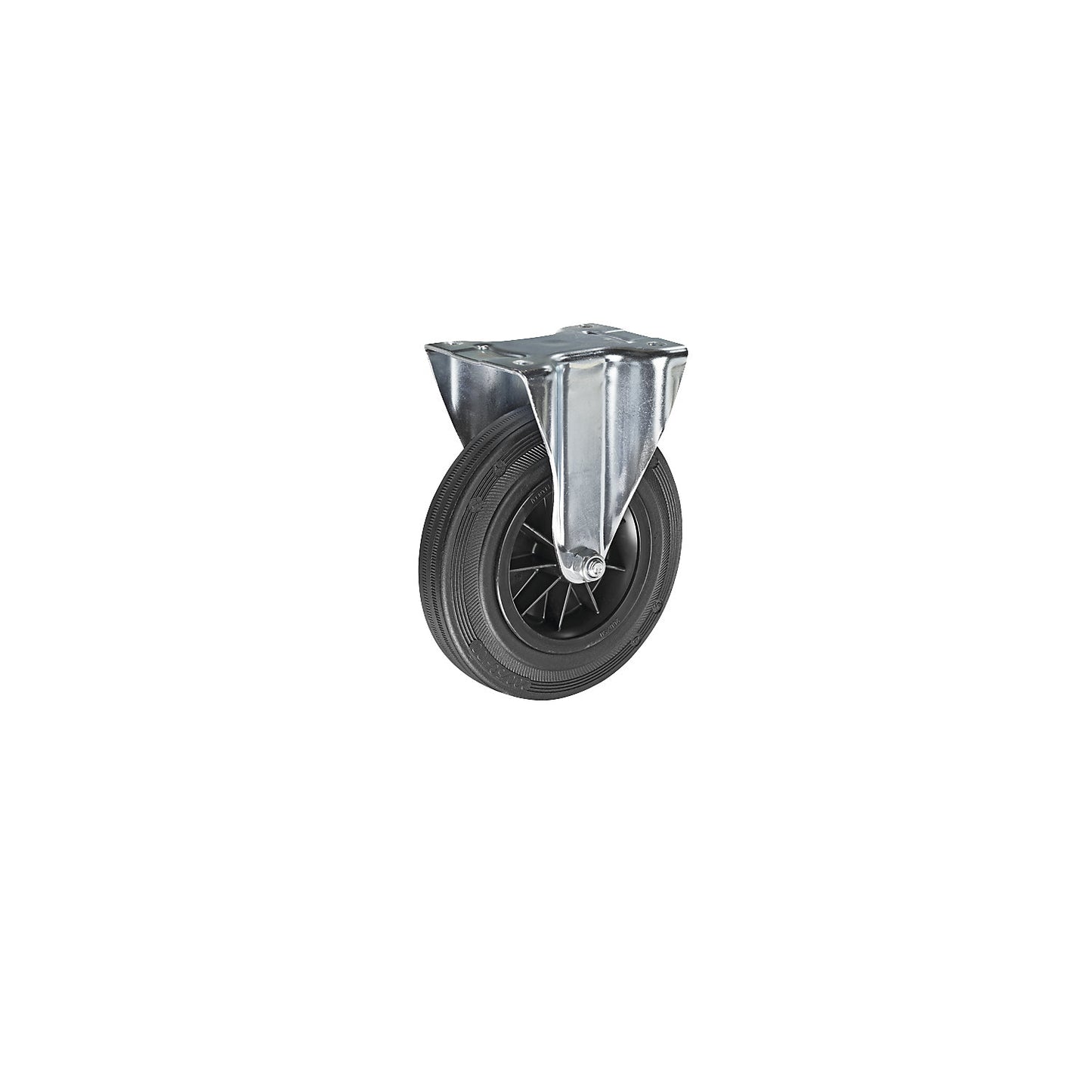 Solid rubber tyre on plastic rim, wheel Ø x width 80 x 25 mm, fixed castor.