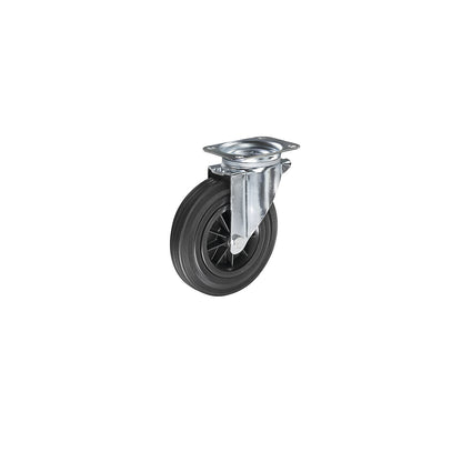 Solid rubber tyre on plastic rim, wheel Ø x width 100 x 30 mm, swivel castor.