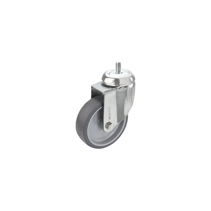 Set of thermoplastic rubber tyres, with threaded pin, 4 swivel castors, wheel Ø x width 75 x 25 mm.