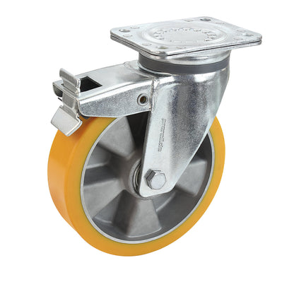 PU tyre on aluminium rim, wheel Ø x width 125 x 40 mm, swivel castor with double stop.