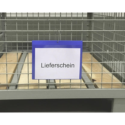 Labelling pouches with suspension holes, landscape format A5, blue, pack of 50.