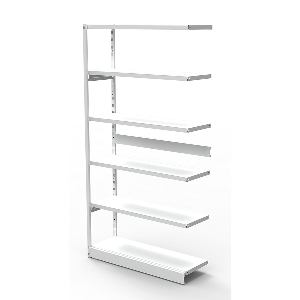 Boltless office shelving unit, without rear wall, shelf unit height 1900 mm, extension shelf unit, width x depth 760x400 mm.