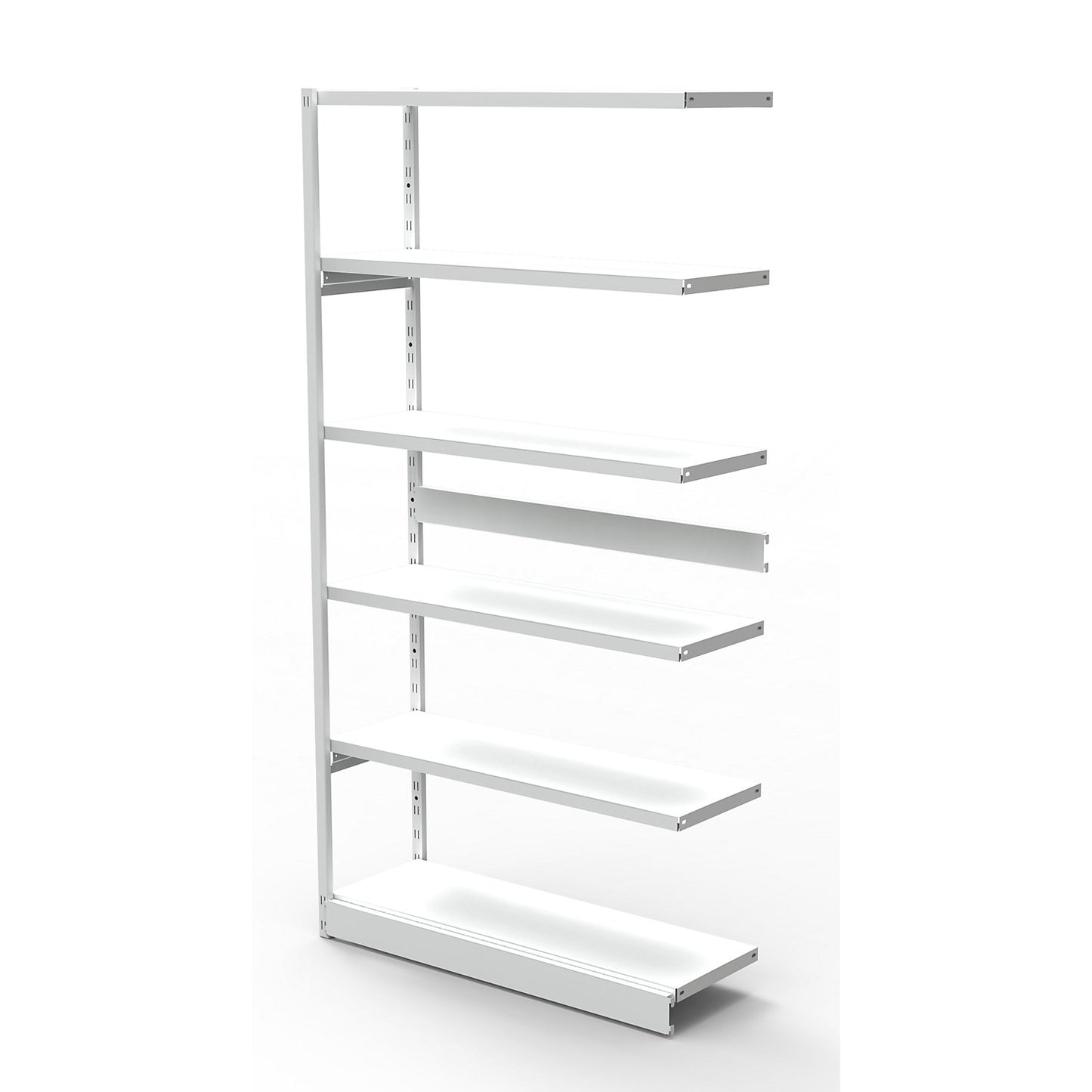 Boltless office shelving unit, without rear wall, shelf unit height 1900 mm, extension shelf unit, width x depth 960x300 mm.