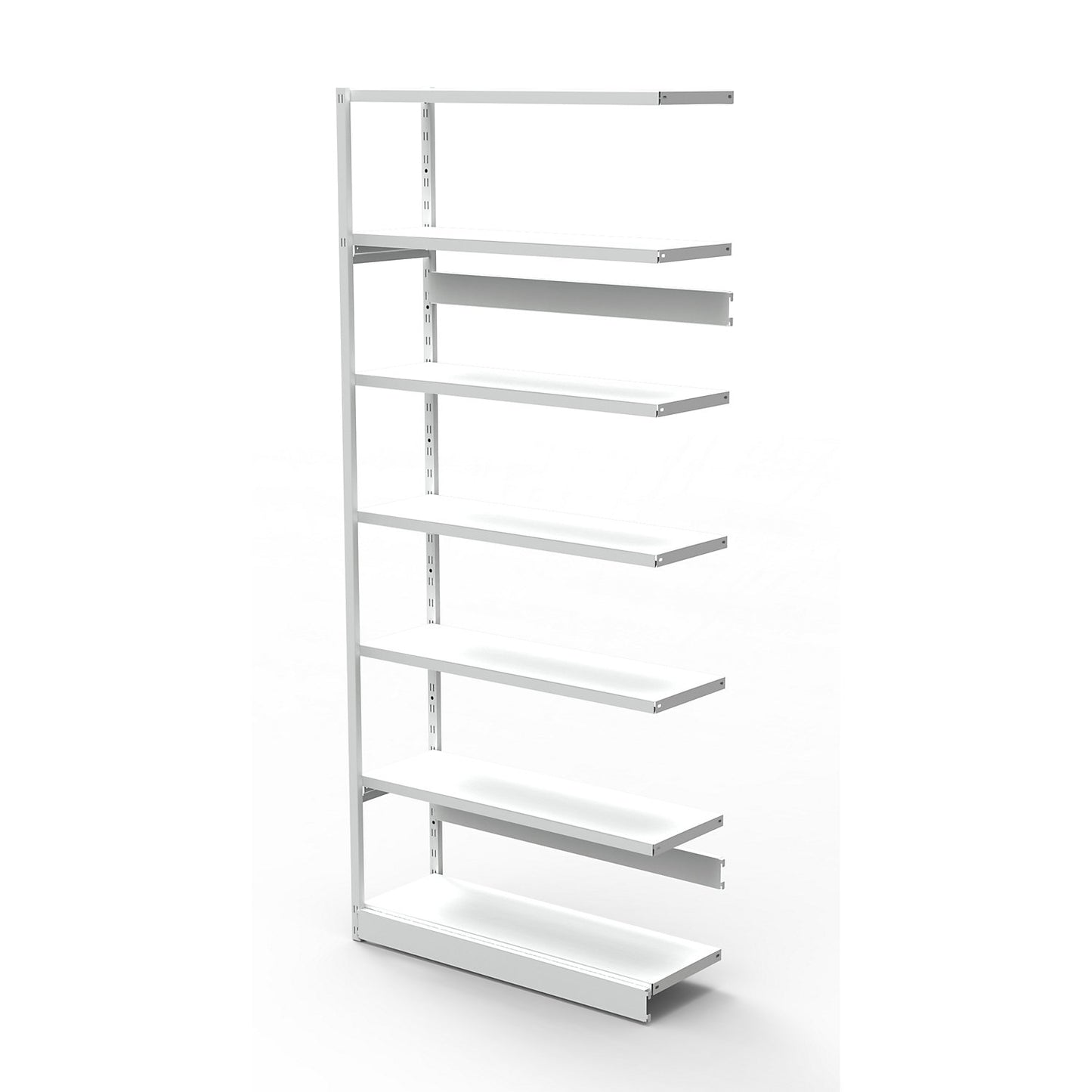Boltless office shelving unit, without rear wall, shelf height 2250 mm, extension shelf unit, width x depth 760x400 mm.