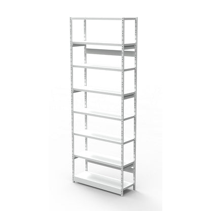 Boltless office shelving unit, without rear wall, shelf unit height 2600 mm, basic shelf unit, width x depth 960x300 mm.