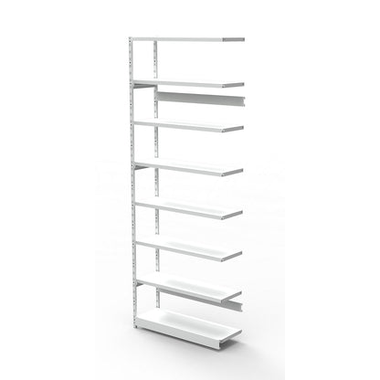 Boltless office shelving unit, without rear wall, shelf unit height 2600 mm, extension shelf unit, width x depth 960x300 mm.
