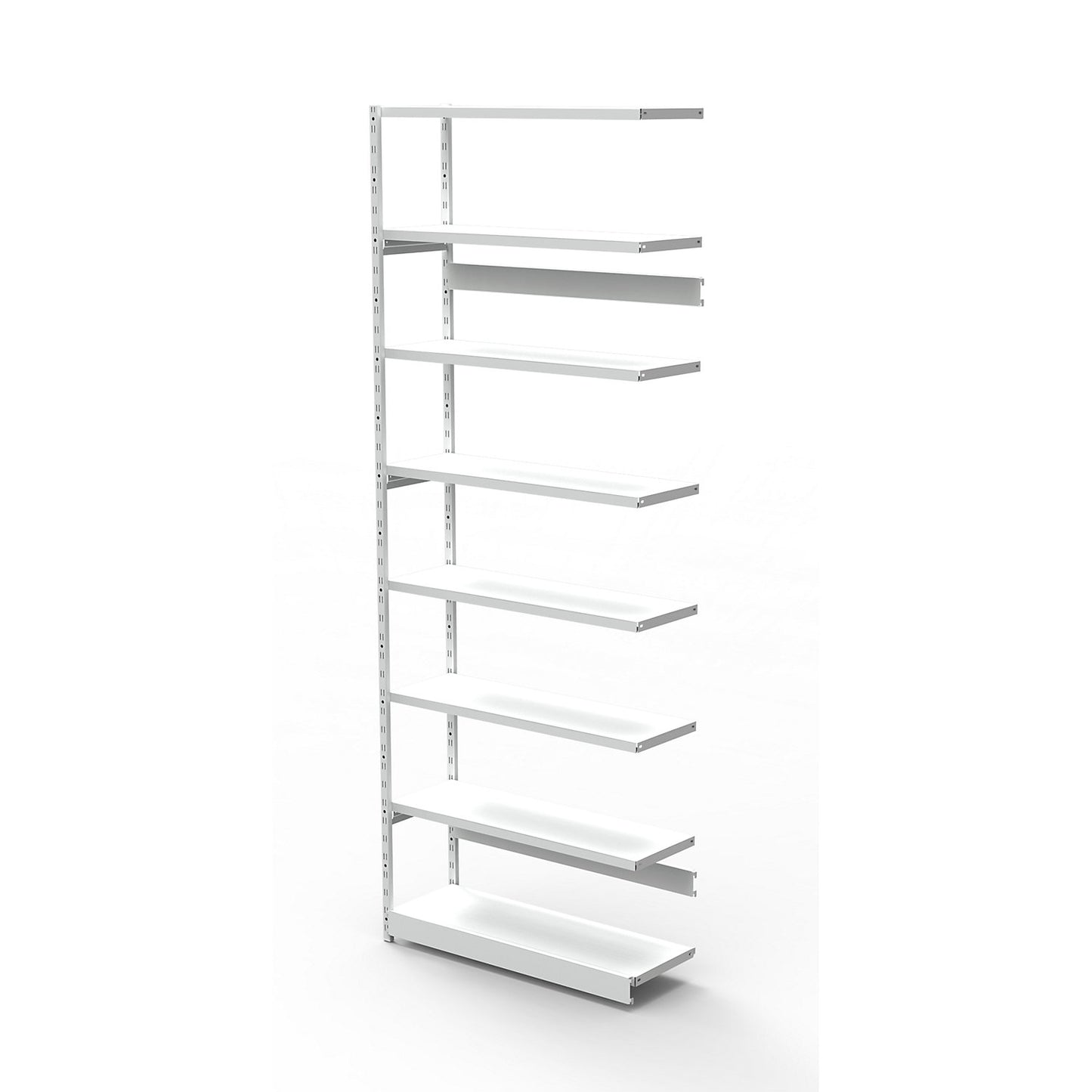 Boltless office shelving unit, without rear wall, shelf unit height 2600 mm, extension shelf unit, width x depth 760x300 mm.